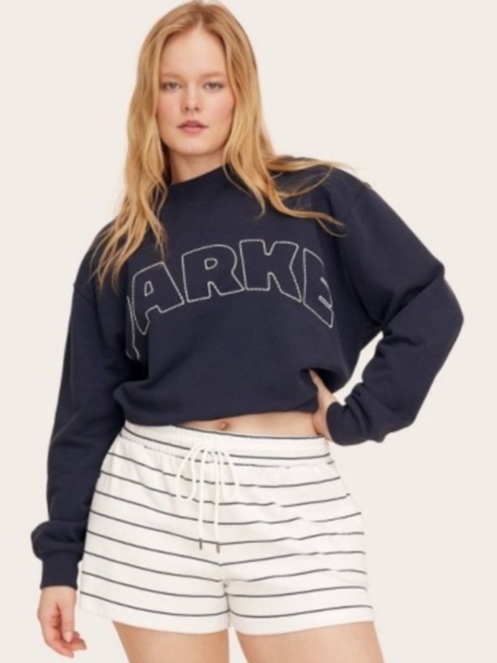 Parke Women's White & Blue Striped Knit Shorts